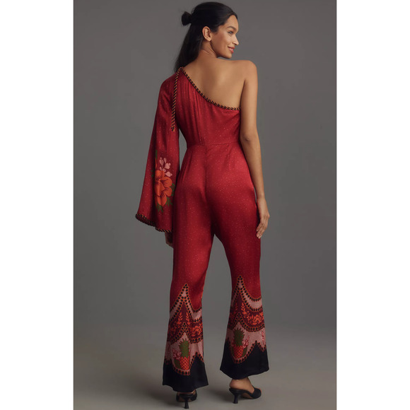Farm Rio One-Shoulder Satin Jumpsuit - New XL - Picture 2 of 5